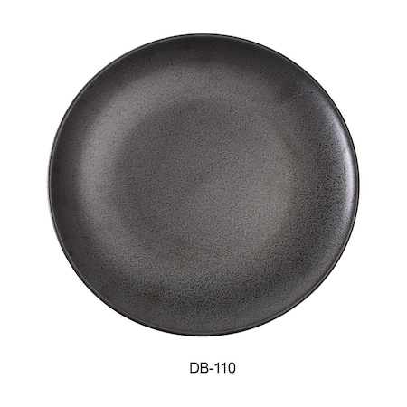 Yanco 10.5 in. Diamond Black Collection Coupe Shape Round Plate, Matte Glaze, 12PK DB-110